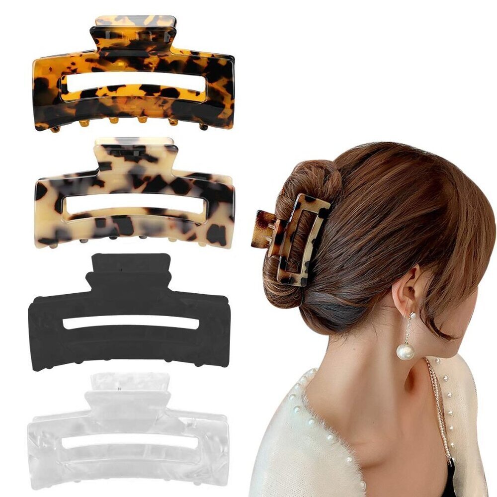 4PCS Hair Claw Clips, Non-Slip Tortoise Hair Jaw Clips, Leopard Stylish Hair Cla